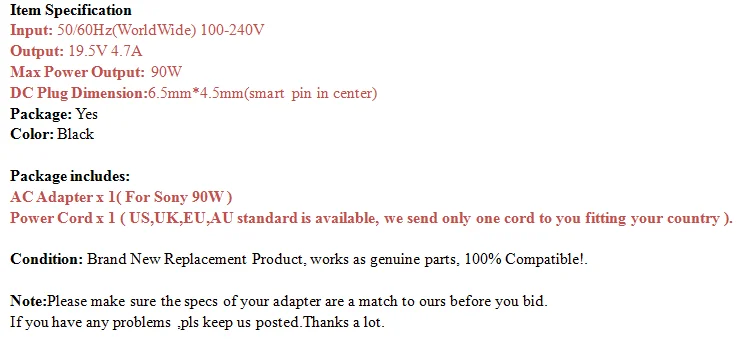 Адаптер переменного тока заряда для sony VAIO VGP-AC19V10 VGP-AC19V11 VGN-FW200 VGN-NS110E VGN-NW310F 19,5 V 4.7A ноутбук Питание шнур
