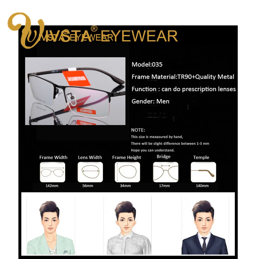 

IVSTA Half Rim Optical Glasses Men Glasses Myopia TR90 Reading Prescription Computer Custom Degree Square Semi Rim Spectacle