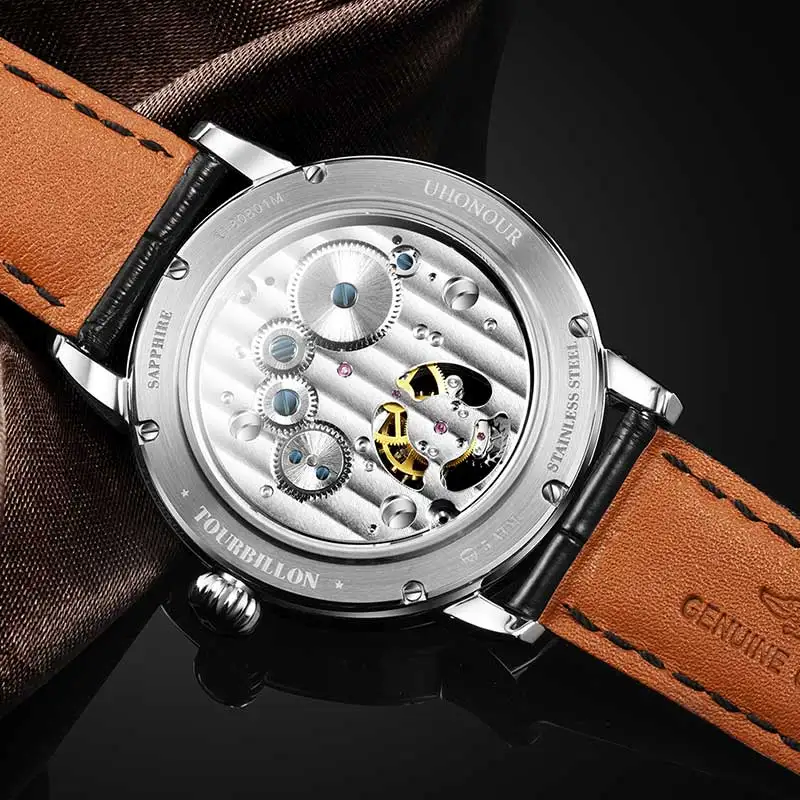 Роскошные Высококачественные швейцарские мужские часы Tourbillon с сапфировым