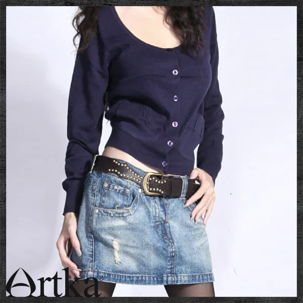 ARTKA женский летний ремень из натуральной кожи ручной работы необычный красивый