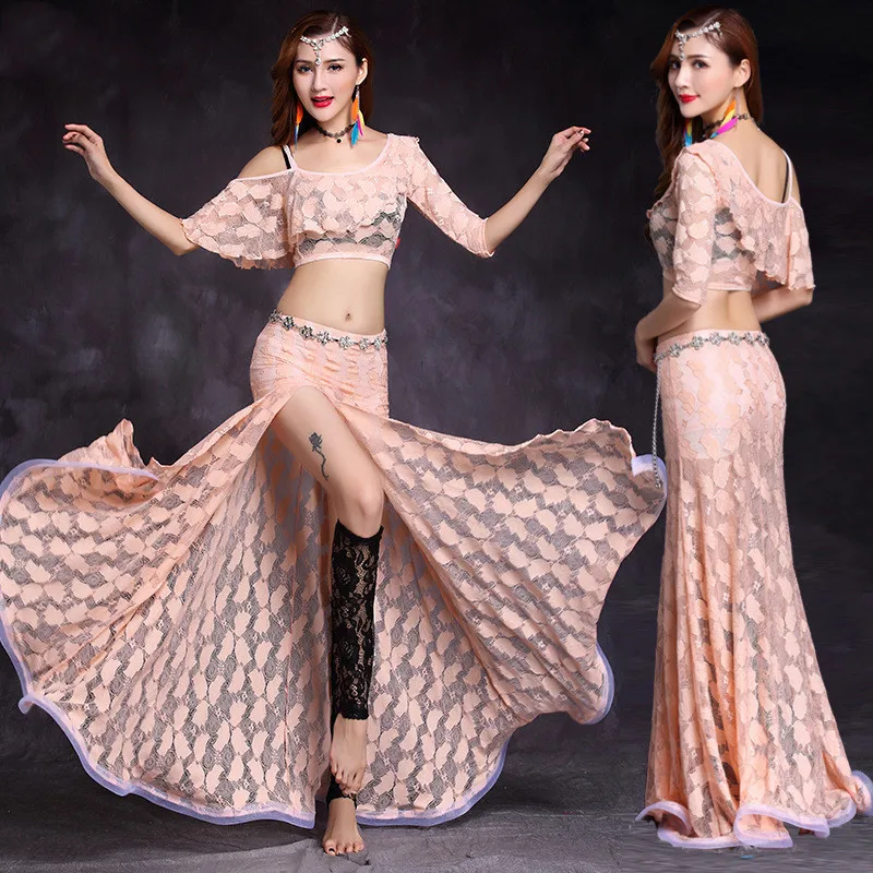 Женский набор костюма для танца живота bellydance кружевная юбка с разрезом взрослых