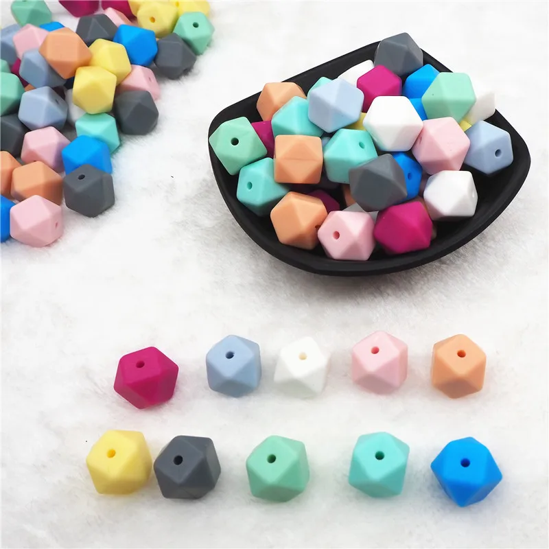 Chenkai 100pcs 14mm BPA Free Silicone Hexagon Beads DIY Baby Rattle Teether Pendant Dummy Pacifier Jewelry Making Beads