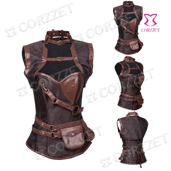 2015 Latex Brown Vintage Sexy Ovebust Steel Boned Corset Steampunk Gothic Clothing Women Waist Trainer Corsets And Bustiers Top