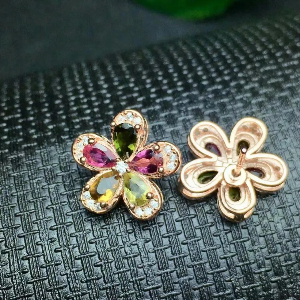 shilovem 925 sterling silver Natural tourmaline earrings fine Jewelry women trendy 3*5mm wedding wholesale new xke030501agx