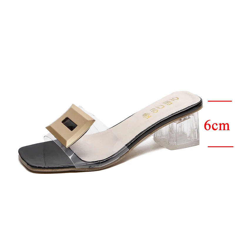 Летние прозрачные тапочки Шлёпанцы шлепанцы женская обувь с металлической