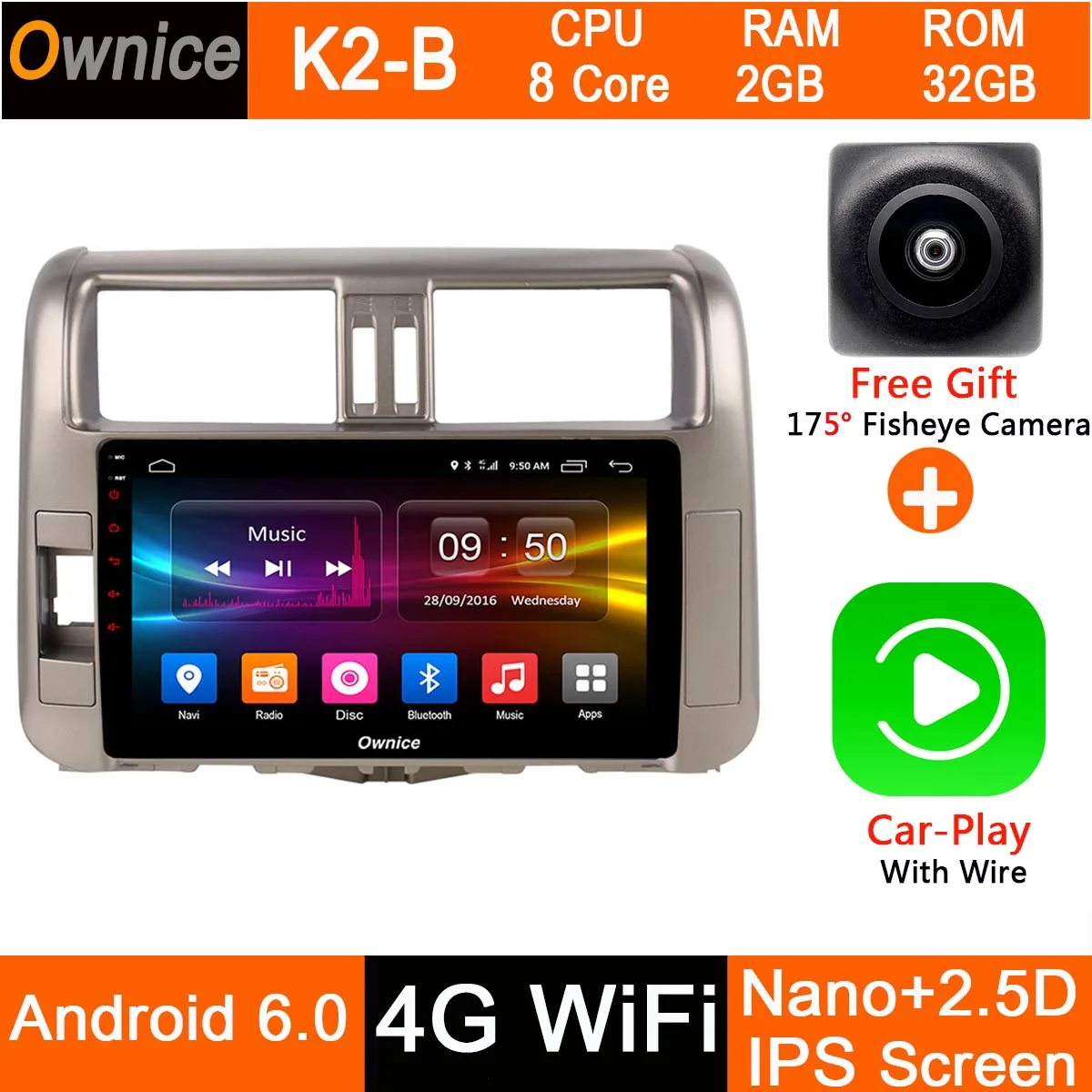 8 ядерный Android 9,0 " ips 4G ram+ 32G rom автомобильный Радио плеер gps для Toyota Prado 150 Land Cruiser 2010 2011 2012 2013 DSP CarPlay - Цвет: K2-B-CarPlay