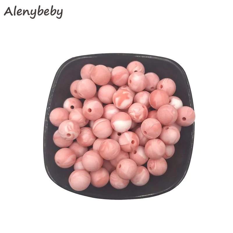 Dark marble pink 100pc силиконовый для детей для прорезывания зубов бусины 15 мм безопасный пищевой Клас Уход жевательные круглые Без БФА, силиконовый бисер зубное кольцо для ребенка ожерелье - Цвет: Dark marble pink