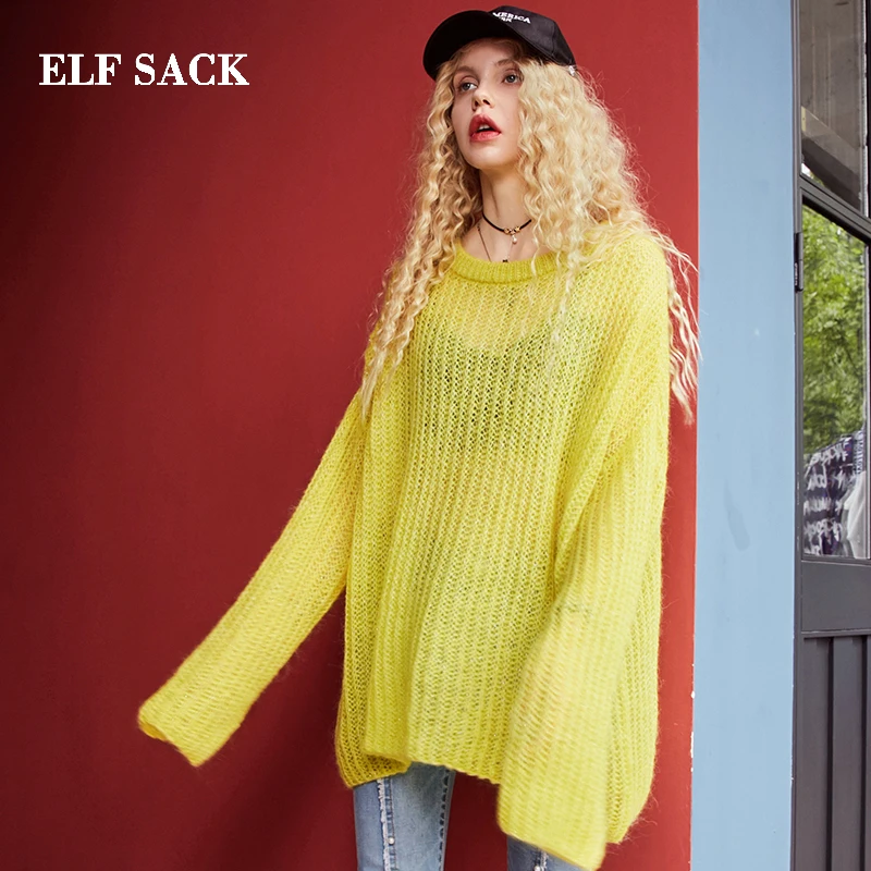 ELFSACK Autumn New Warm Women Sweater Casual Hand Knitted O-Neck Woman Pullovers Solid Loose Harajuku Femme Clothes | Женская одежда