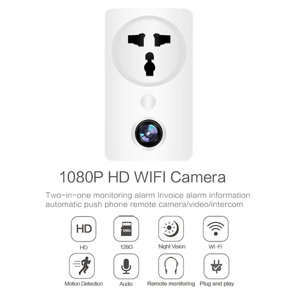 

HCVAHDN Wfi Camera 1080P 180 Degree Panoramic Home Security Socket Power Adapter Camera Wireless CCTV Surveillance Baby Monitor