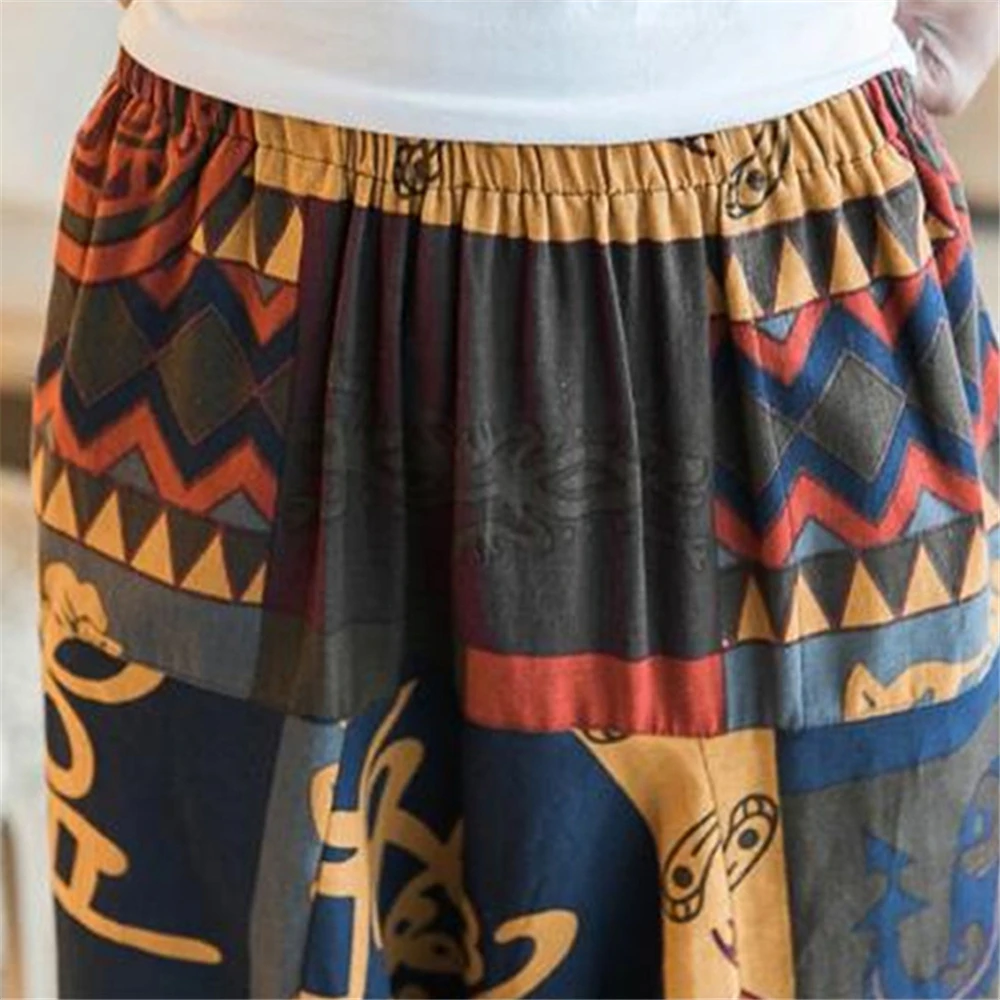 Helisopus хип-хоп мужские брюки из хлопка и льна, уличная одежда, повседневные штаны-шаровары, осенние модные мужские широкие брюки с принтом в стиле бохо