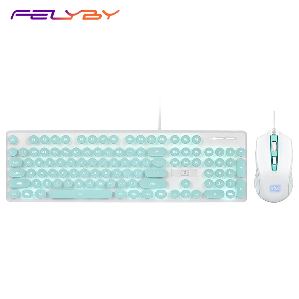 FELYBY Проводная usb-клавиатура Мышь комбо N518 104 подсветкой клавиш панк клавиши игровая клавиатура и 1600 Точек на дюйм Оптическая мышь для портативных ПК