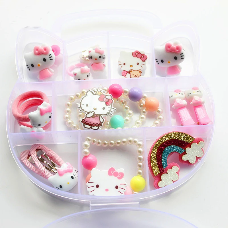Hello kitty series Горячая Распродажа детский подарок Белоснежка hello kitty Аксессуары эластичные волосы резинки клипсы ушное кольцо ожерелье весь набор украшений - Цвет: Hello kitty series