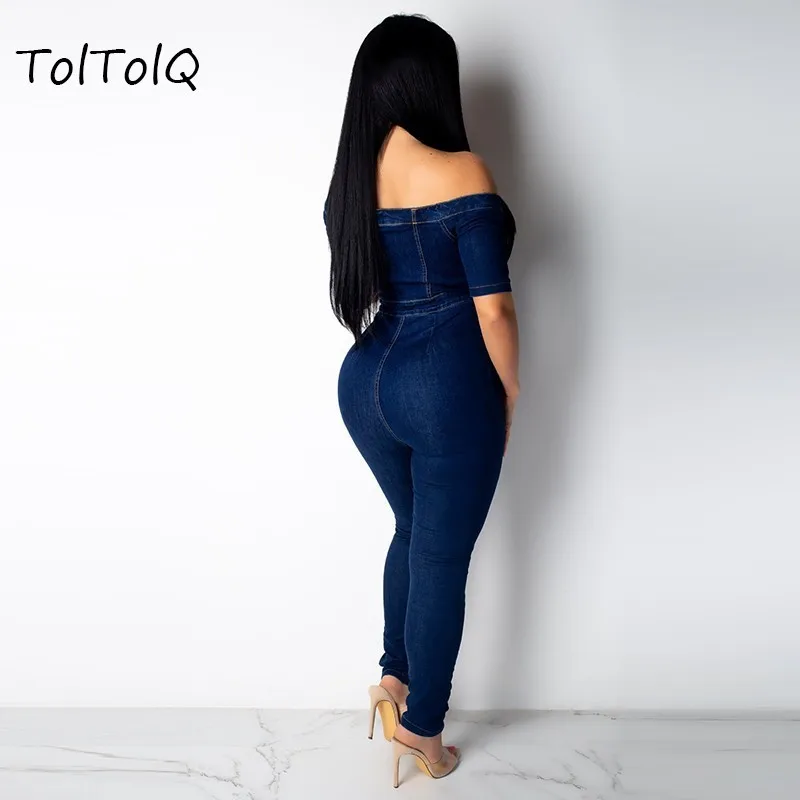 Женский джинсовый комбинезон на пуговицах короткий Облегающий с карманами