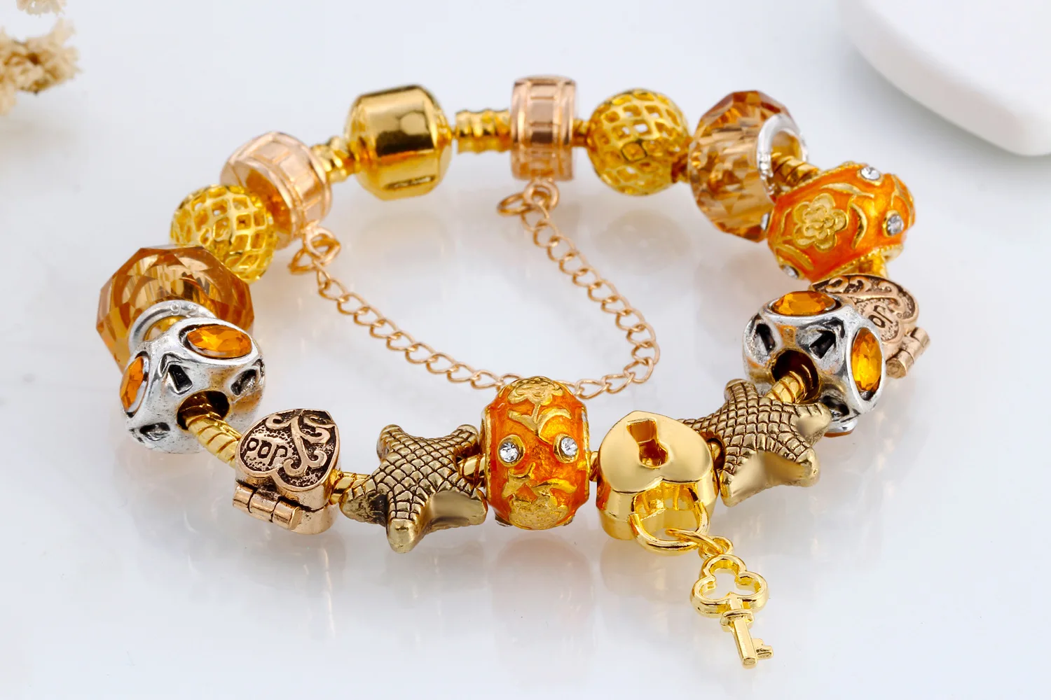 Antique gold color key Charm pandora Bracelets for women Austrian crystal &amp Bangles Wedding Engagement Jewelry | Украшения и