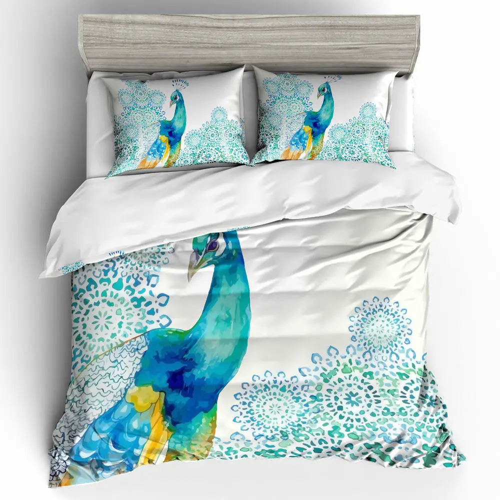 

Thumbedding Animal Bedding Set Peacock Colorful Feather Cartoon 3D Duvet Cover King Size Twin Full Queen King Decorative Bed set