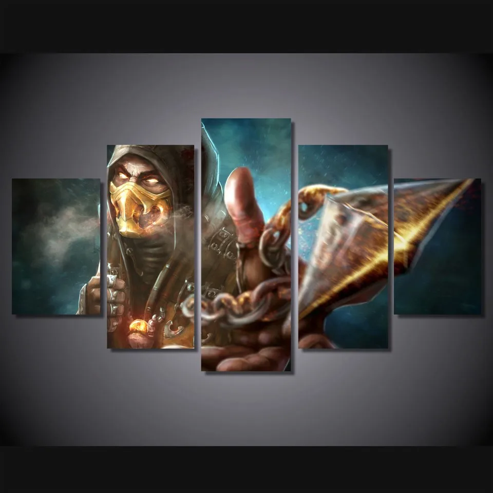 5 шт. холст печать mortal kombat x scorpion картина настенные художественные панели для