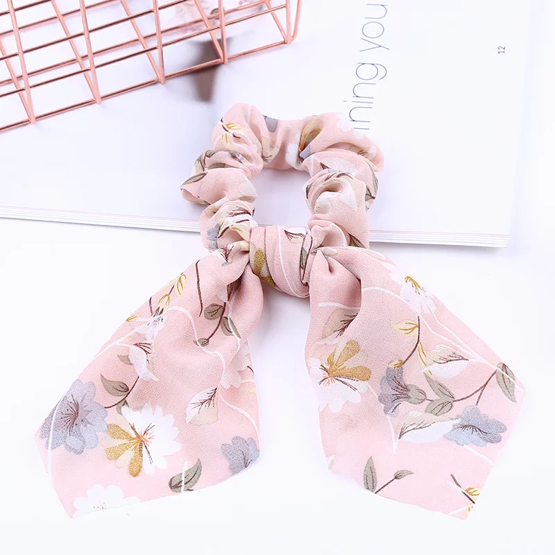 Hot Sale Sweet Hair Accessories Scrunchie Print Bow Ribbon 1PC Ropes 2019 New Women Rubber Girls Elastic Band |