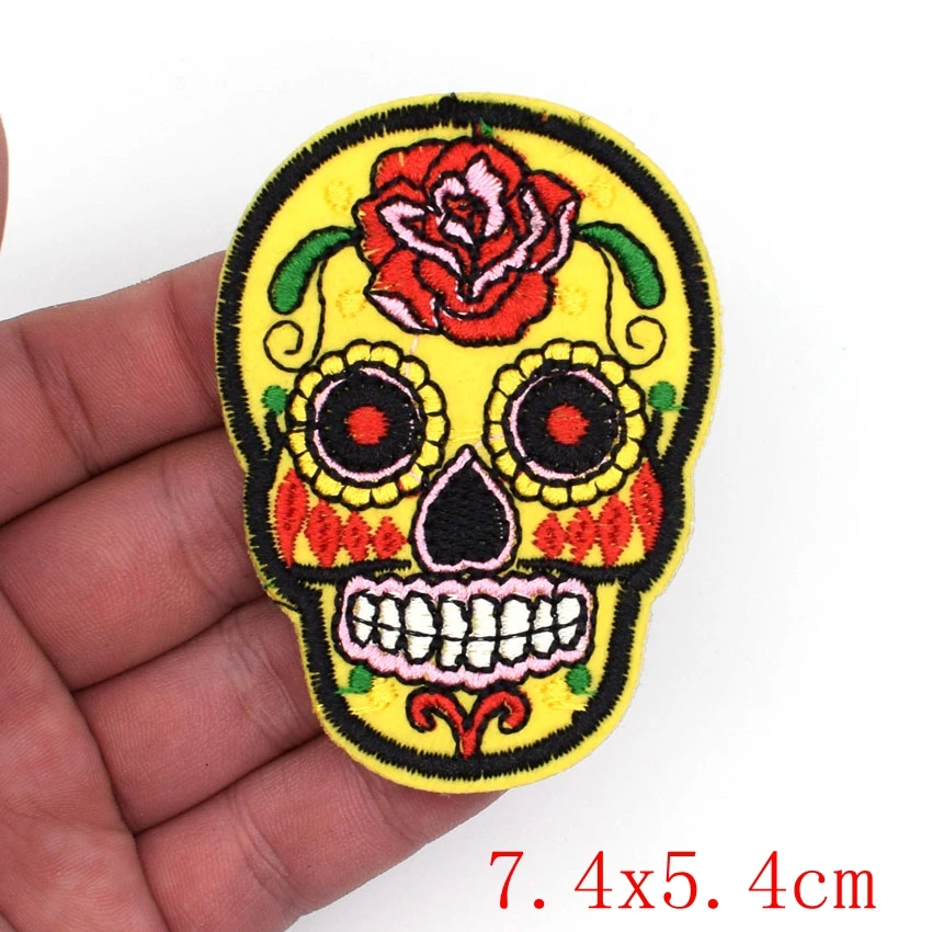 Жёлтый Сахарный цветок череп скелет вышитый Железный На Заплатке Сделай Сам