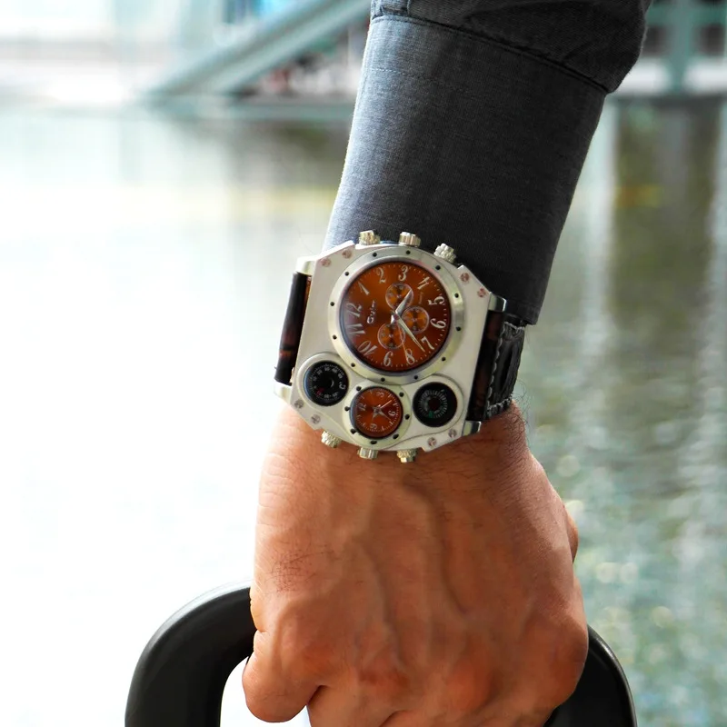 New Model OULM Watch Men Quartz Sports Leather Strap Watches Unique Male Military Wristwatch Big Clock Relojes Hombre | Наручные часы