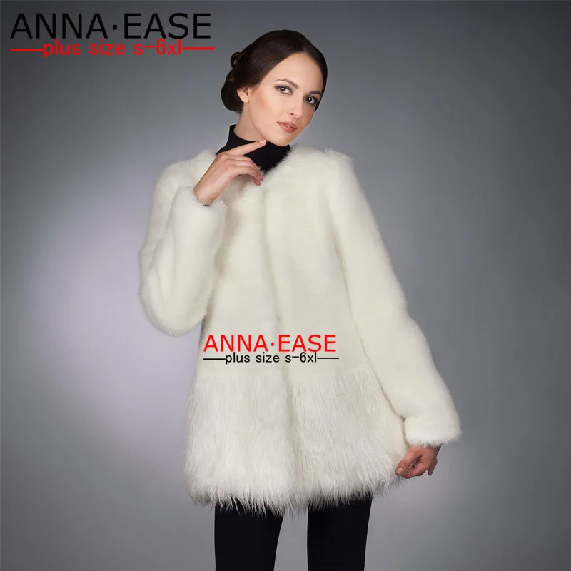 

New Faux Rabbit Fur Patchwork Fox Fur Coat for Women Winter Synthetic Fur Coat Plus Size 6XL Fur Jacket White