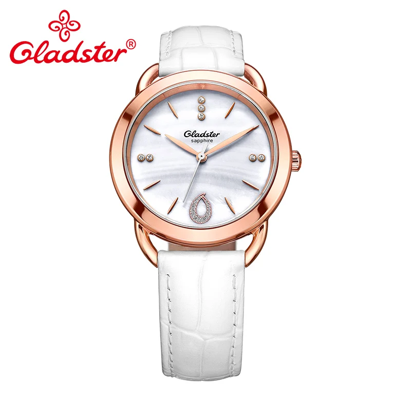 GB061M92RSG Роскошные Брендовые женские кварцевые часы Gladster с зеленым и красным кожаным ремешком, женские наручные часы из нержавеющей стали с сапфировым кристаллом, ЖЕНСКИЕ НАРЯДНЫЕ часы - Цвет: GB061M92RSG