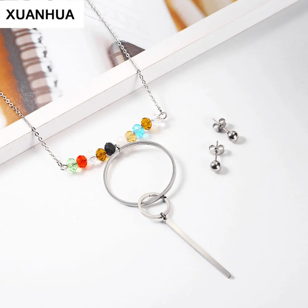 XUANHUA ювелирный набор из нержавеющей стали ожерелье серьги женская одежда
