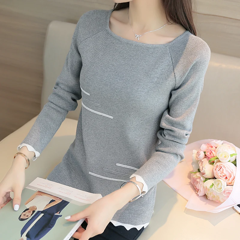 2021 Nova Primavera camisola das mulheres Moda Listrado pullovers Blusas feminina de slash collar blusas manga longa | Женская одежда