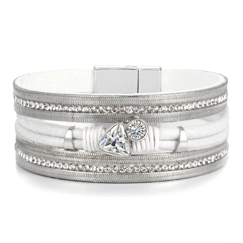 Женский кожаный браслет ZOSHI многослойный с широкими кристаллами и бусинами 2019 |