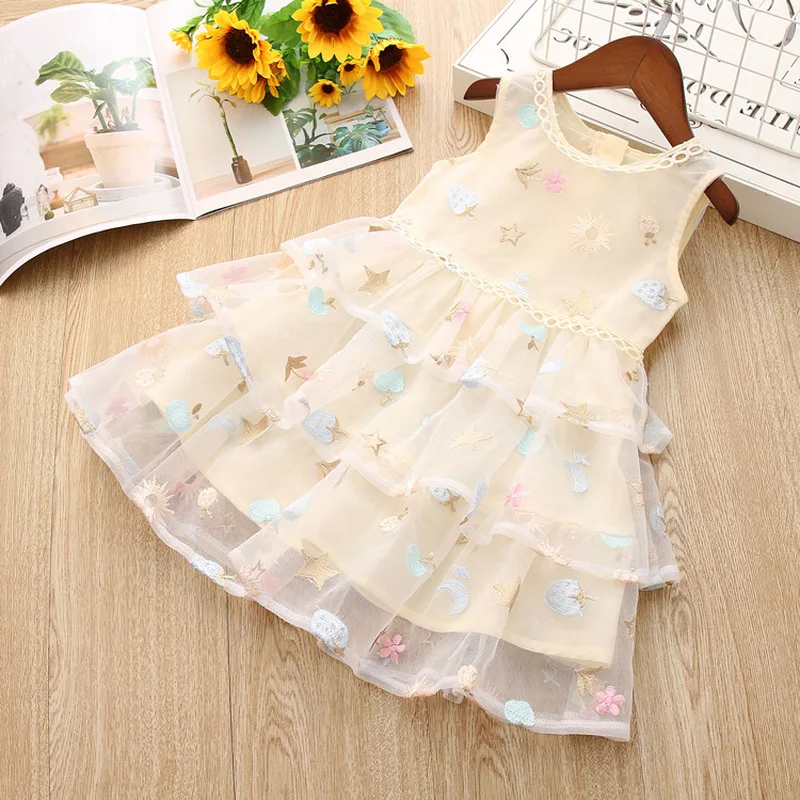 Летние Платья с цветочным принтом для девочек платье принцессы без рукавов