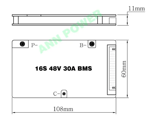48V 30A LifePO4 батарея BMS для 16S 3,2 V lifepo4 ячейка 51,2 V BMS/PCM непрерывный рабочий ток 30A 1500W с функцией баланса