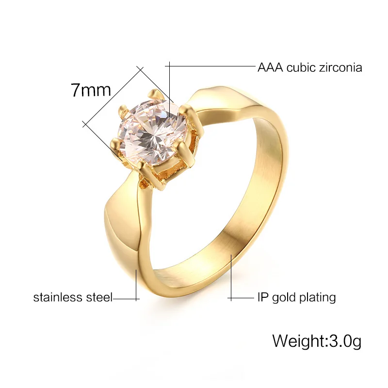 Fashion Cubic Zircon Ring 316L Stainless Steel Gold Color Trendy Wedding Rings for Men Jewelry USA Size 6 to 8 | Украшения и