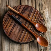 2pcs long handled wooden spoon large wood soup spoon korean dinner tablespoon long honey spoon teaspoon kitchen wood tableware