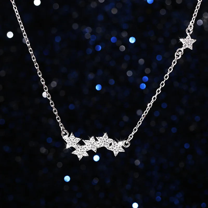 Boho модные 925 пробы серебряные Кристальные ожерелья со звездами для женщин Bijoux Длинные Колье массивные ювелирные изделия воротник Colar