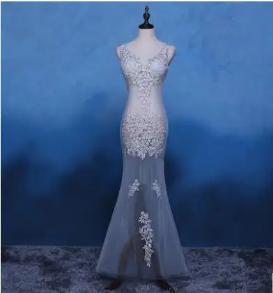 DongCMY CG0892 Новинка г. Формальные Длинные вечерние robe de soiree Кружева Плюс Размер Кафтан vestido longo v-образным вырезом вечернее платье - Цвет: picture gray