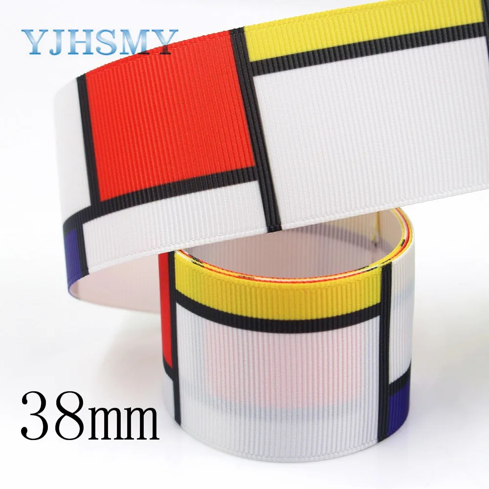 YJHSMY I 19321 685 38 мм/75 мм 10 ярдов геометрические ленты термопечать grosgrain бант колпачок