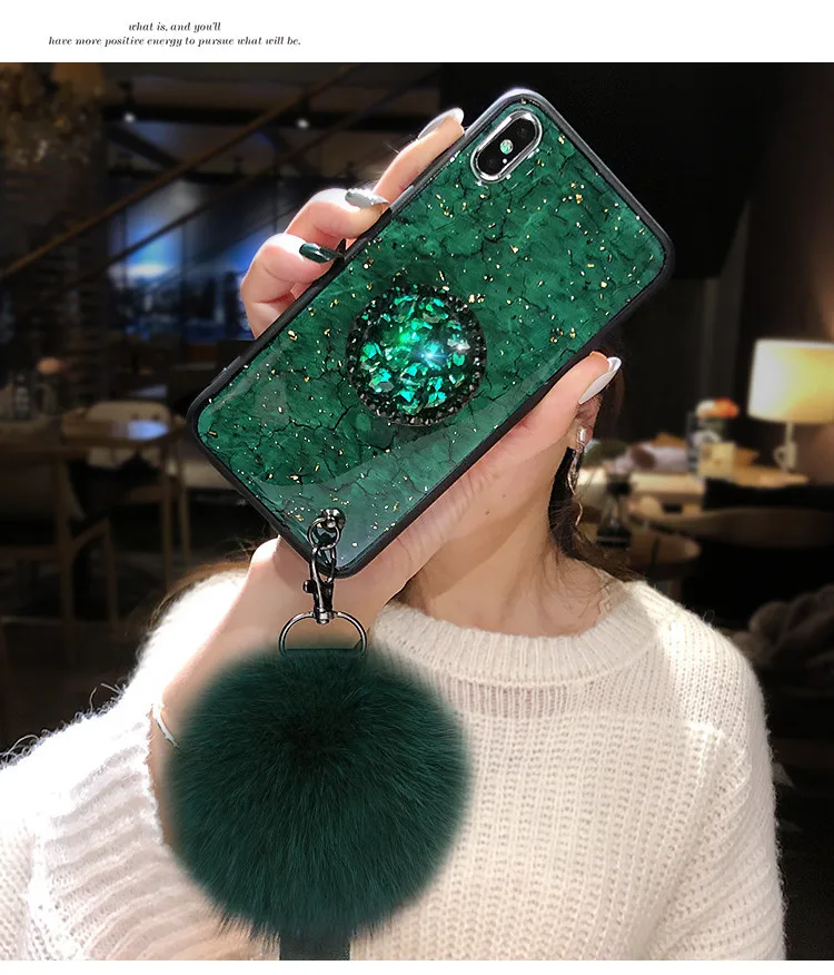 EPENA Gold Foil Glitter Bling case For iPhone 11 pro X XR XS Max Hair ball Lanyard Phone Cover 8 7 6S 6 Plus |