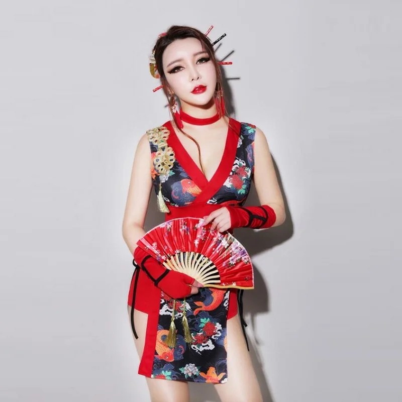 Кимоно Geisha FF2118 женское в японском стиле пикантное юката с драгоценными камнями