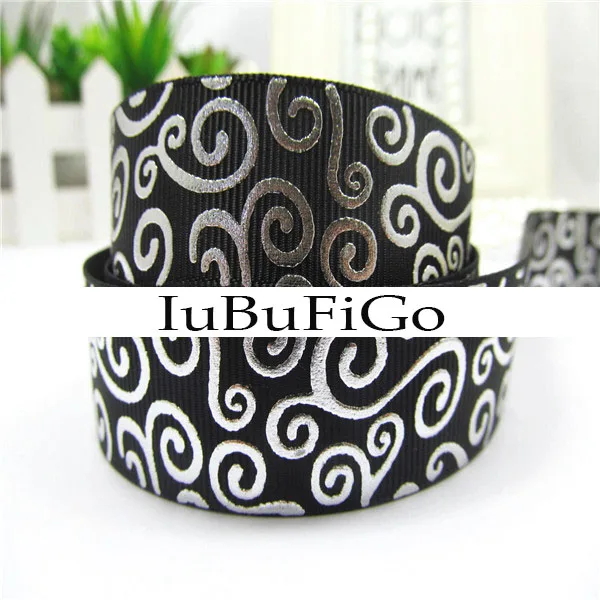 

IuBuFiGo 10 yard 7/8" 22mm Silver foil Printed Grosgrain Ribbon and bow hair Polyester ribbons satin DIY handmade materials 1602