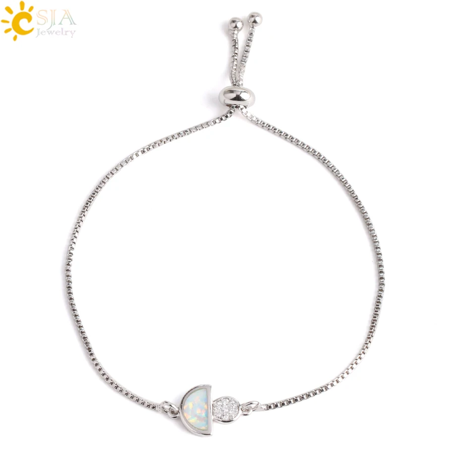 Тонкий браслет-цепочка CSJA 1 мм в форме гриба разделитель из циркония с опалом