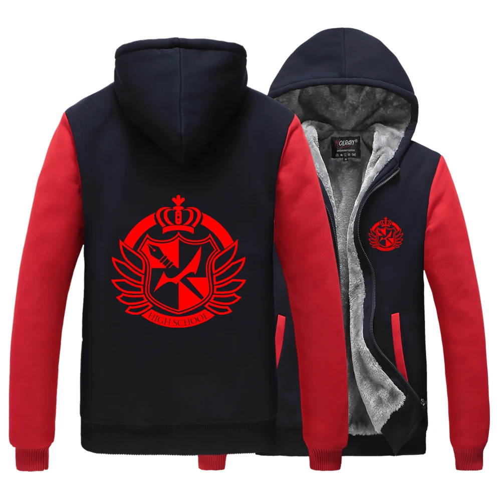 

High-Q Unisex Anime Cos DanganRonpa Fleece hoodie DanganRonpa jacket Red Sleeve Thick Cardigan monokuma Naegi Makoto Hoodie