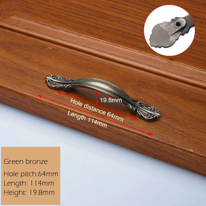 green bronze 64mm KAK Европейский цинковый сплав ручки шкафа Wadrobe дверные ручки для выдвижных ящиков кухонный шкаф ручки оборудование для обработки мебели - Цвет: green bronze 64mm