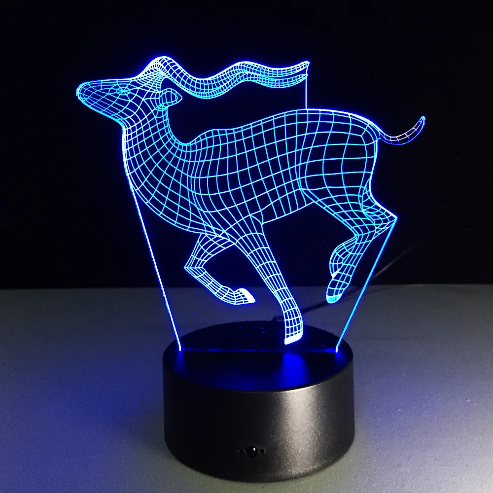 7 цветов Antelope лампа 3D визуальные Светодиодные ночные светильники для детей