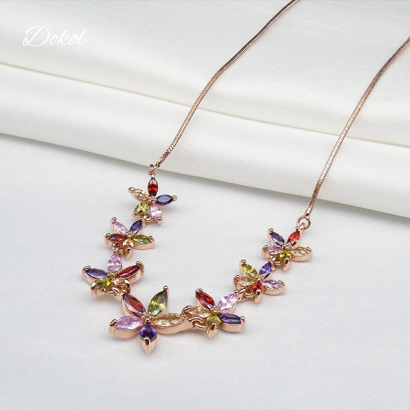 Модные ожерелья DOKOL с кубическим цирконием милое многоцветное ожерелье цветком