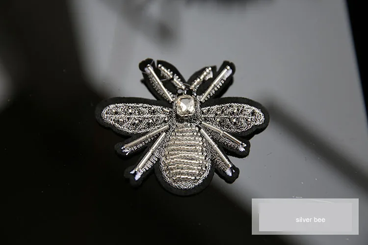 siilver bee 3D Животные бисером нашивки для одежды паук пчела Цикада аппликация стразами пришить декоративные parches bordados para ropa - Цвет: siilver bee