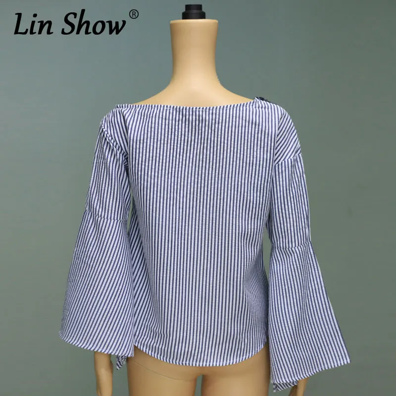 Linshow боковой молнии с плеча полосатый Для женщин Рубашки для мальчиков