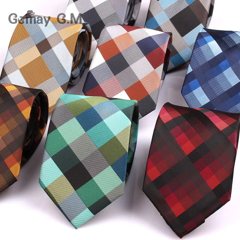 Новый жаккардовый тканый галстук для мужчин, классический галстук в клетку, модный галстук из полиэстера, мужской галстук для свадьбы, дело...