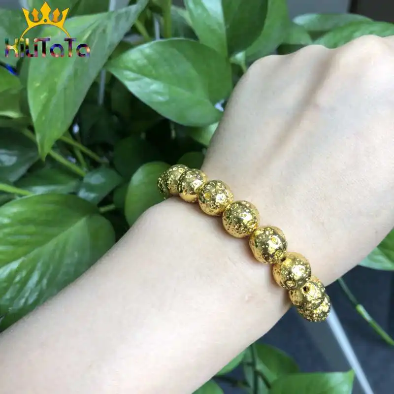 Круглый золотой камень из вулканической лавы бусины натурального камня для