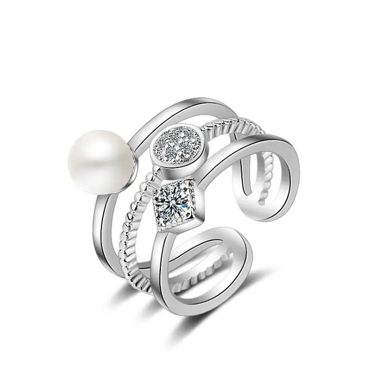 Женские трехслойные открытые Регулируемые кольца из серебра 925 пробы модные с