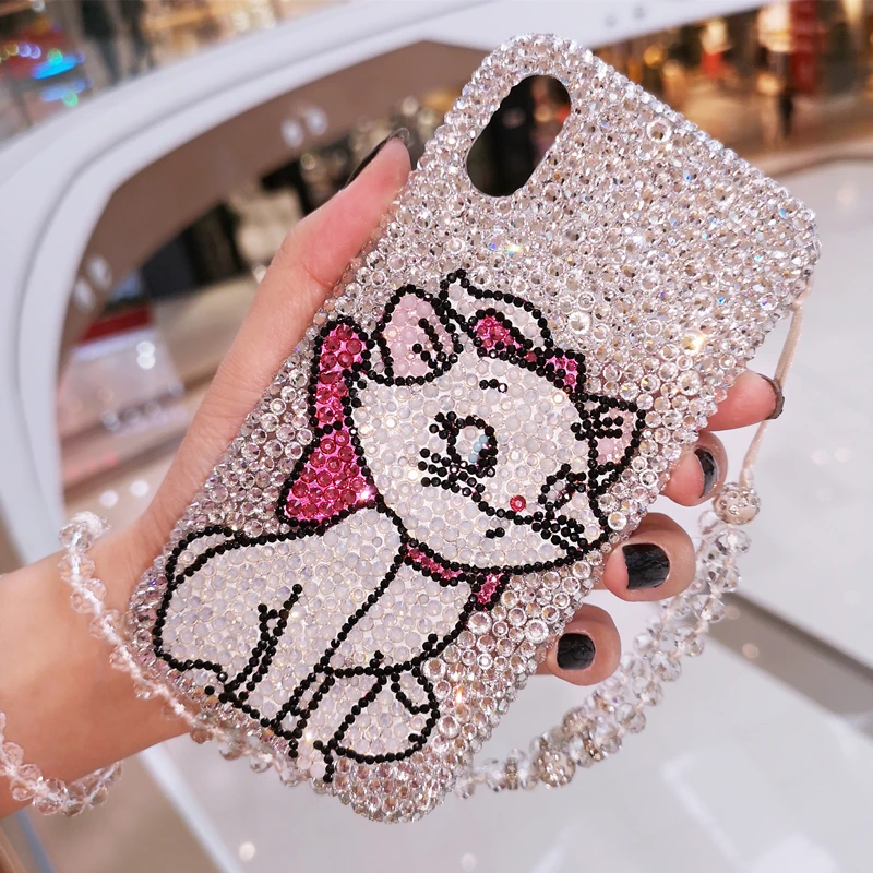Для iphone XS Max роскошный Зонт кошка Мэри Bling Хрустальная крышка с бриллиантами для XR