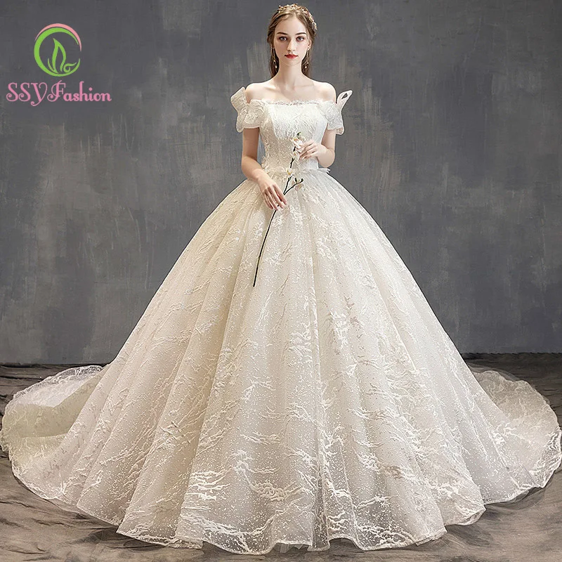 SSYfashion вырез лодочкой с короткими рукавами и кружевами сзади длина до пола